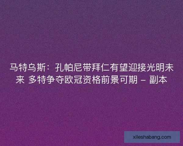 马特乌斯：孔帕尼带拜仁有望迎接光明未来 多特争夺欧冠资格前景可期 - 副本