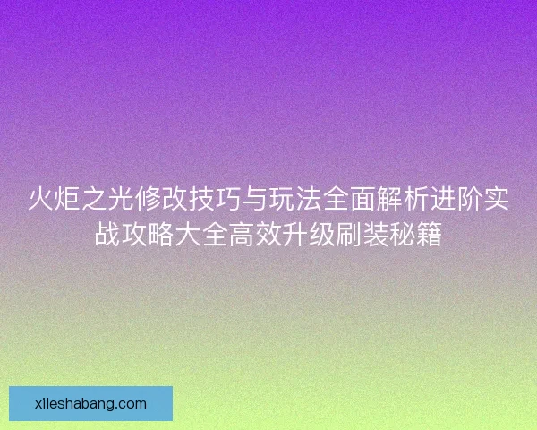 火炬之光修改技巧与玩法全面解析进阶实战攻略大全高效升级刷装秘籍