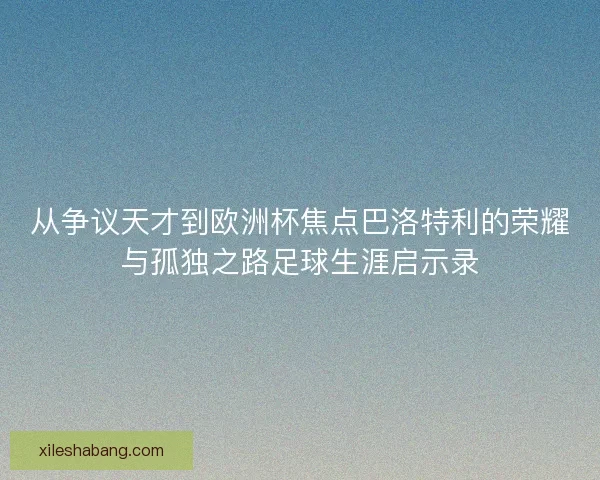 从争议天才到欧洲杯焦点巴洛特利的荣耀与孤独之路足球生涯启示录