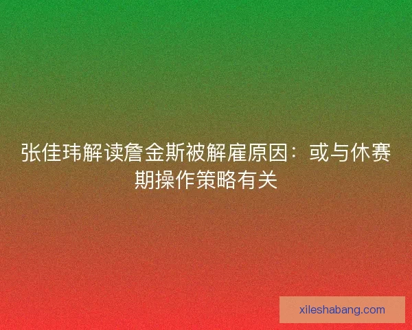 张佳玮解读詹金斯被解雇原因:或与休赛期操作策略有关 张佳玮解读詹金斯被解雇原因:或与休赛期操作策略有关